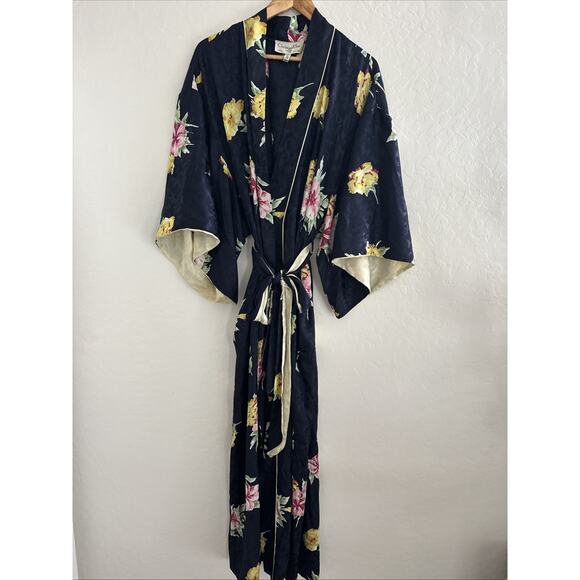 Christian Dior 1size LUXURY HEAVY Kimono Floral Robe in Navy & Yellow SILK STORY - Picture 2 of 9